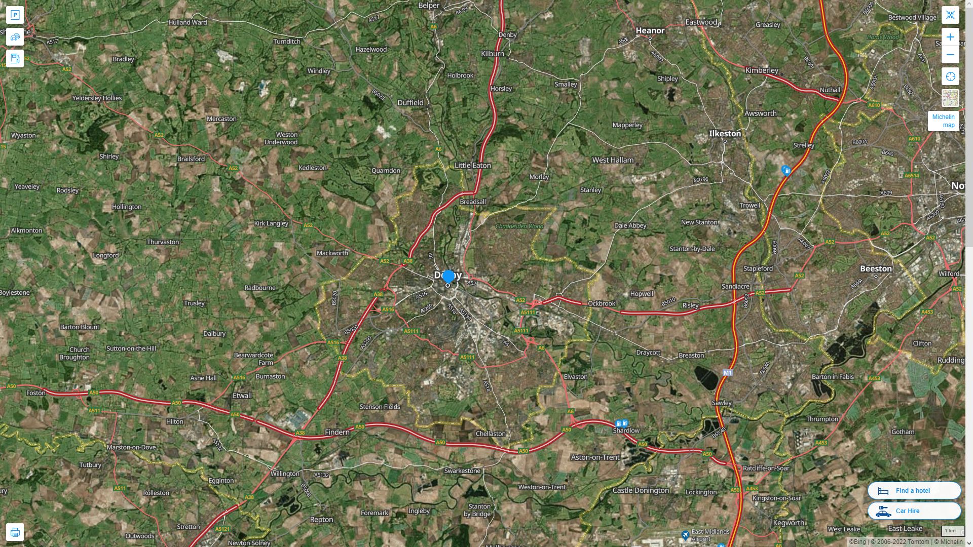 Derby Royaume Uni Autoroute et carte routiere avec vue satellite